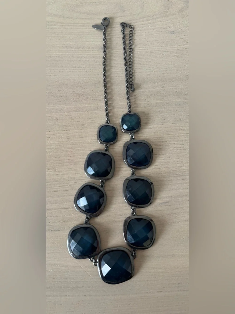 New York & Company - Chunky Gunmetal Necklace with Sapphire Blue Faceted Stones